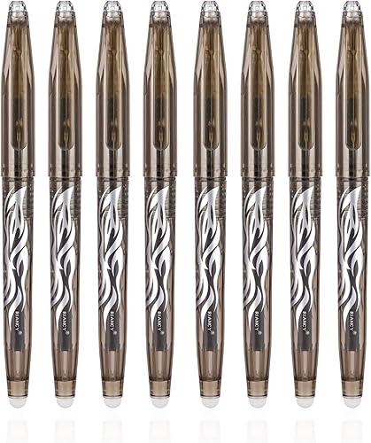 Miniatura 1 de RIANCY Bolígrafos de gel negros borrables, paquete de 8, punta de 0.028 in, tinta de secado rápido, ideal para sudoku, crucigramas, tareas y más