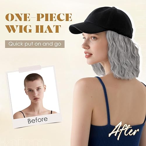 Miniatura 14 de Hairro Cap with Hair Attached For Women Wig Hat with Hair Short Bob style Synthetic Wavy Curly Adjustable Ball Cap Wiggy Hair Extensions 8" 180g #1