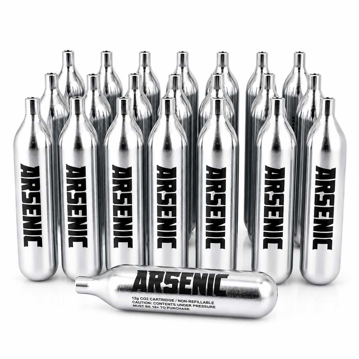 Bombonas CO2 12g Arsenic Plata para Airsoft y Pistolas de Balines, Cartuchos Gas Presurizado