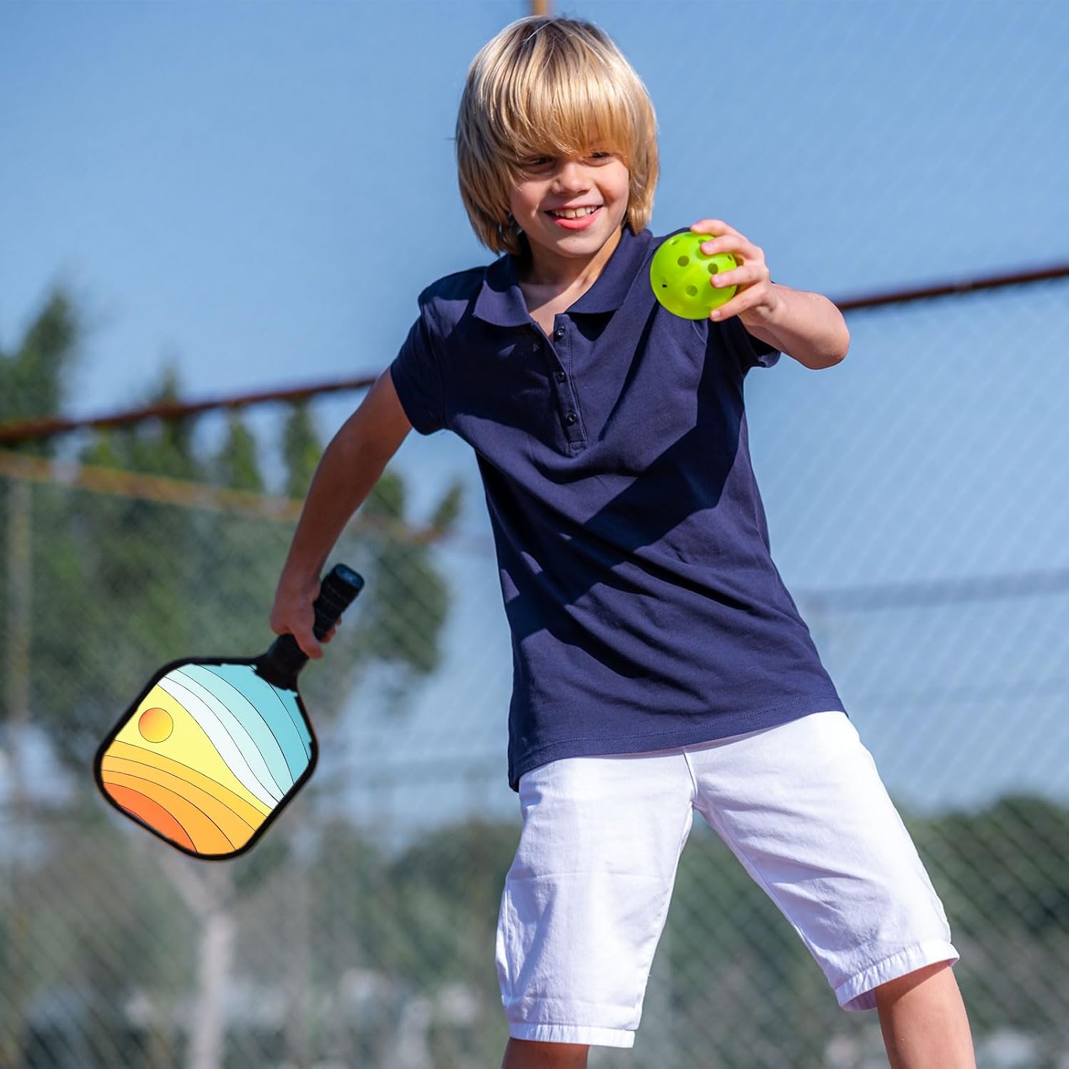 PATIKIL Pickleball Paddles Set, USAPA Approved Fiberglass Surface Pickleball Rackets with Overgrip, 2 Paddles, 4 Pickleballs,1 Carry Bag for Men Women, Blue White Light