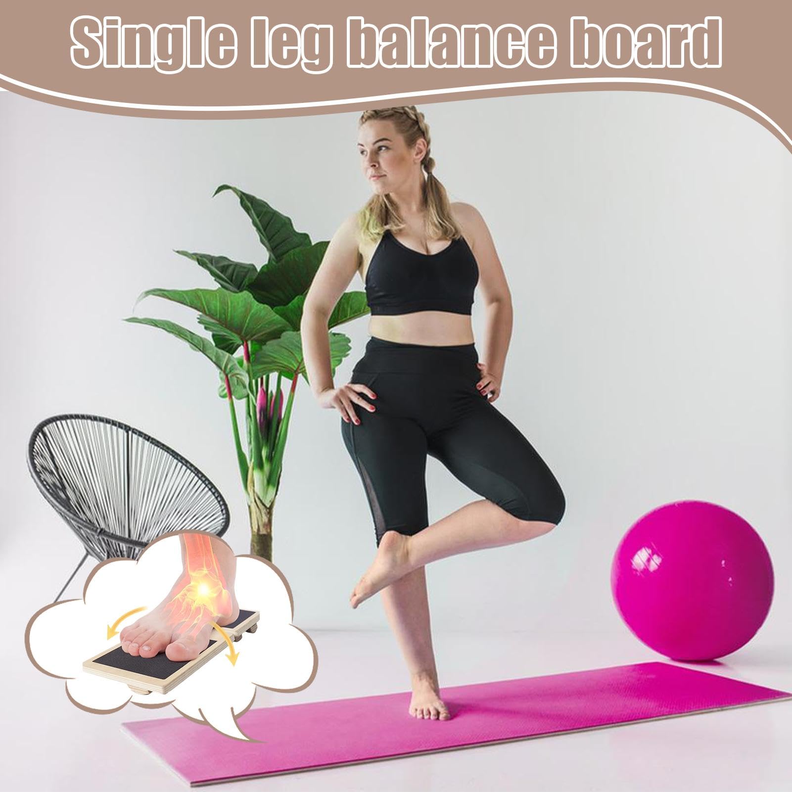 Single Foot Balance Board - Single Leg Balance Board, Wooden Foot Strengthener Trainer, Ankle Stabilizer for Sprained Ankle, Stability Exercises, Posture Correction, Balance Training