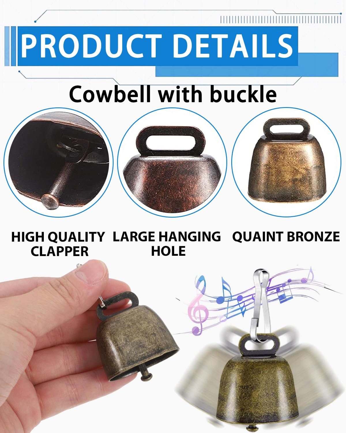 Campana in Metallo Antico, per Mucca, Cavallo, Pecora, Rame, Bronzo Rosso