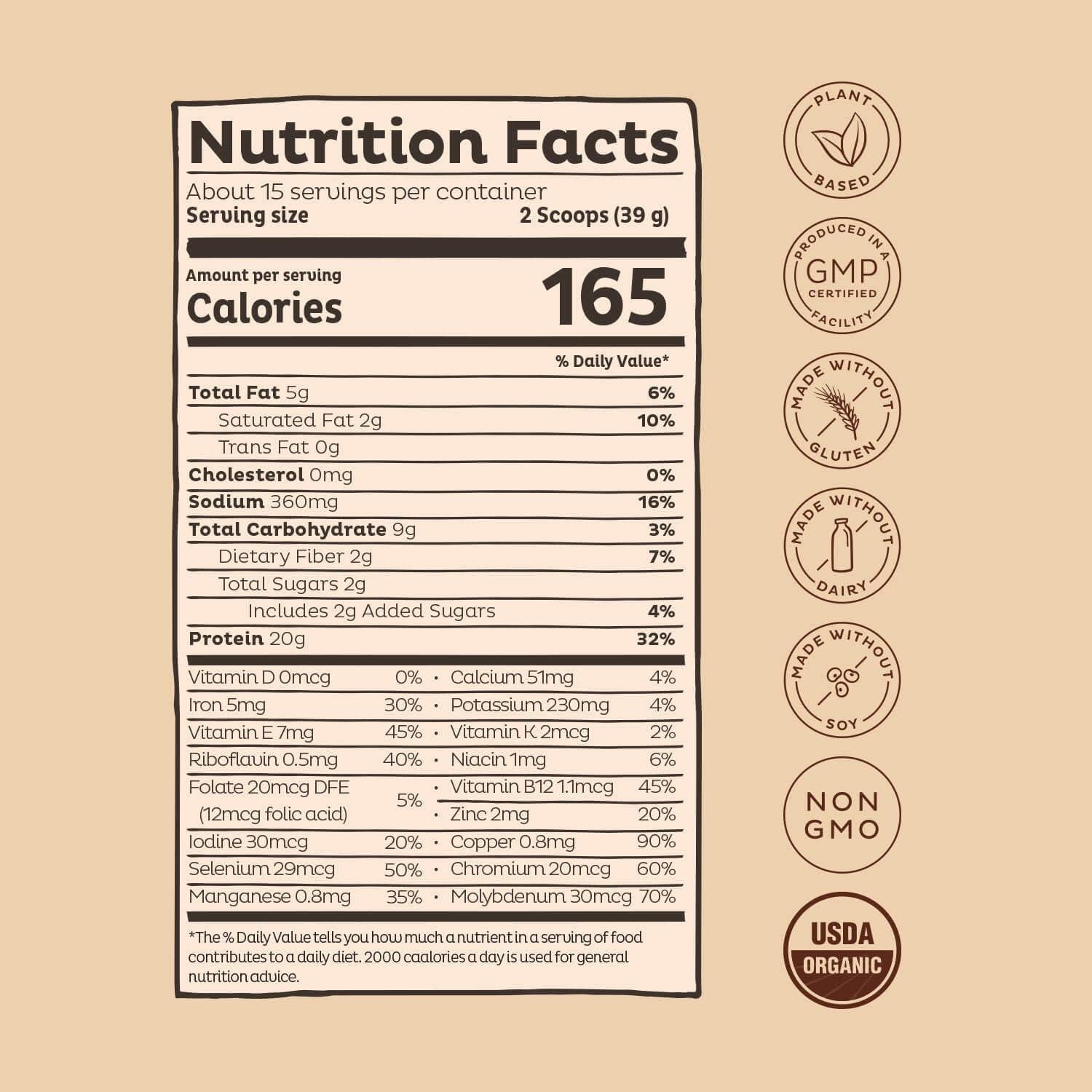 KOS Organic Plant Based Protein Powder, Chocolate Peanut Butter - Delicious Vegan Protein Powder - Keto Friendly, Gluten Free, Dairy Free & Soy Free - 1.3 Pounds, 15 Servings : Health & Household