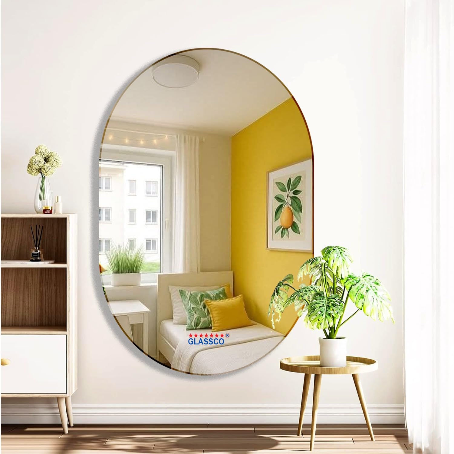 Bathroom Mirror Frameless Decorative Capsule Shape for Washbasin, Bed and Livingroom, Entryway, Beveled - Wall Mount Vertical and Horizontal Hangs (20x14 Inch)-image-24