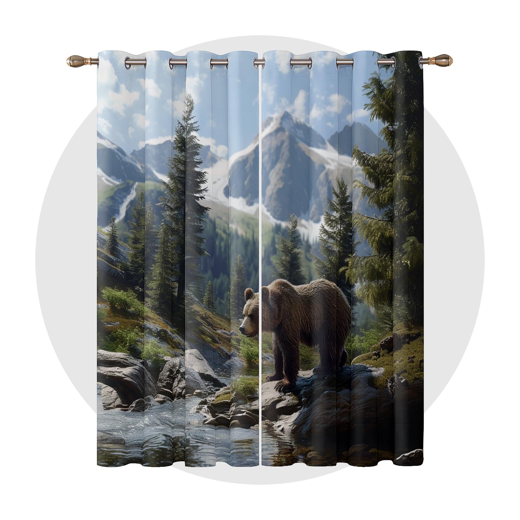 Generisch Vorhänge Bär - Tierwelt Berge Landschaft Fenster Gardinen mit Ösen, Vorhang Blickdicht Verdunklungsvorhänge Thermovorhang für Wohnzimmer Schlafzimmer Deko 2er Set, H 220 x B 140 cm C#-118