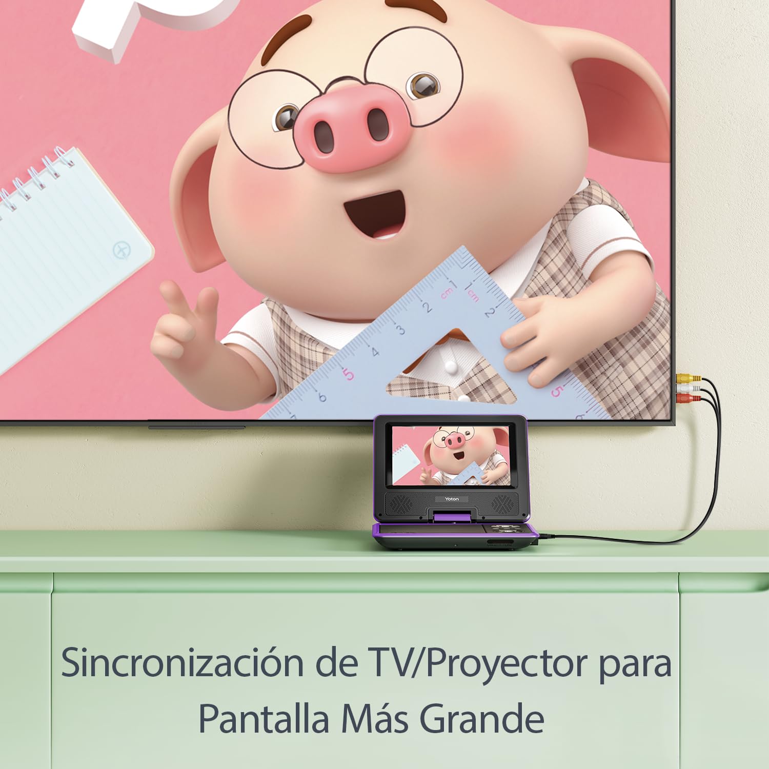 Yoton Reproductor de DVD portátil de 9,5 Pulgadas para niños con Pantalla giratoria HD de 7,5 Pulgadas, Altavoz estéreo, sincronización TV/USB/Tarjeta SD, Morado