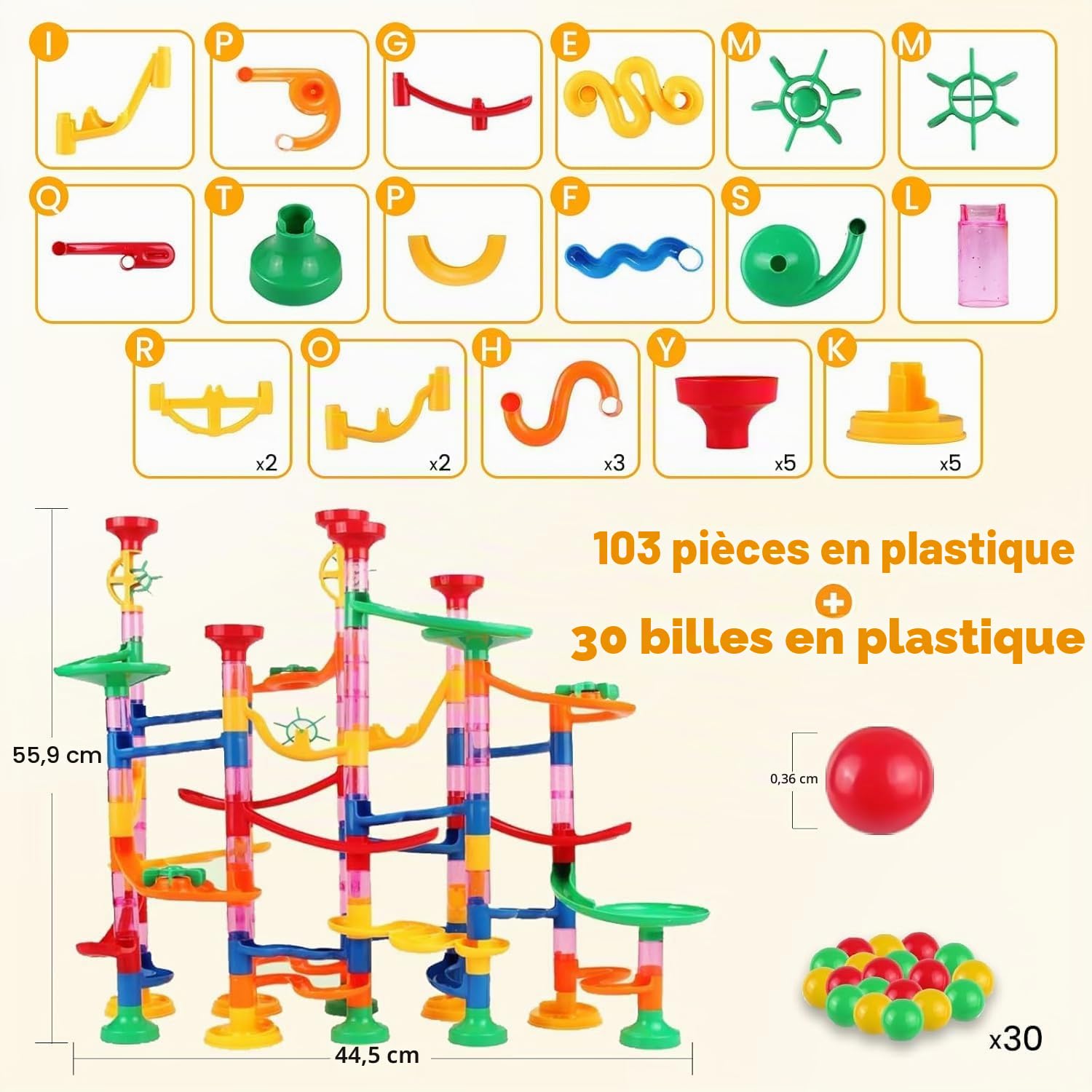 Marble Run 133 Pièces – 30 Billes – Jeux de Parcours à Billes STEM Construction Créatif – Cadeau Éducatif pour Enfants de 3 4 5 6 7 8 9 10 11 12 Ans Garçons Filles