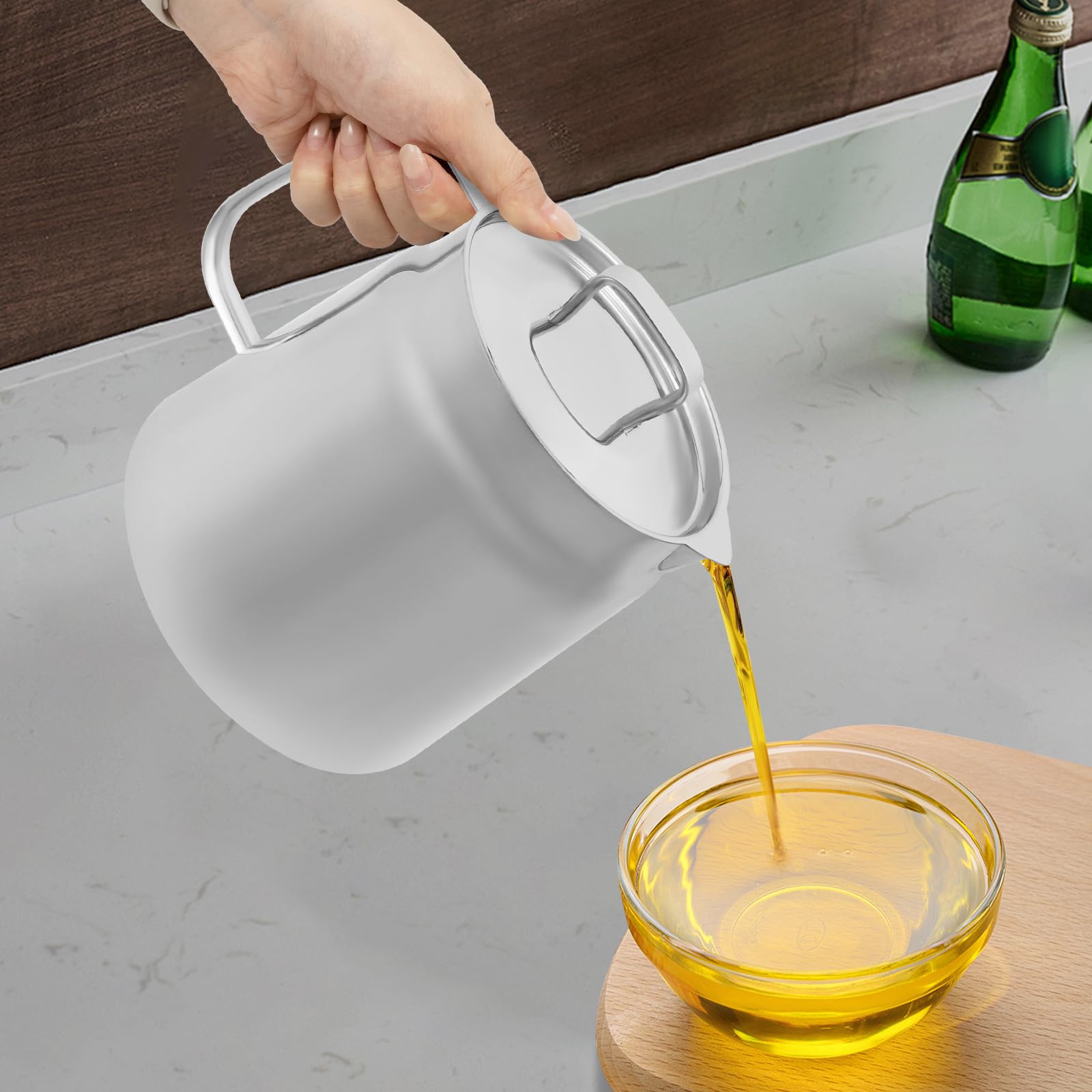 KAPIPALA Vaso per filtro dell'olio in acciaio inox 304, 2 l, con filtro a maglia fine e cestino per friggere, in acciaio inox, per vari forni, filtri e olio da cucina per casa, cucina, ristorante