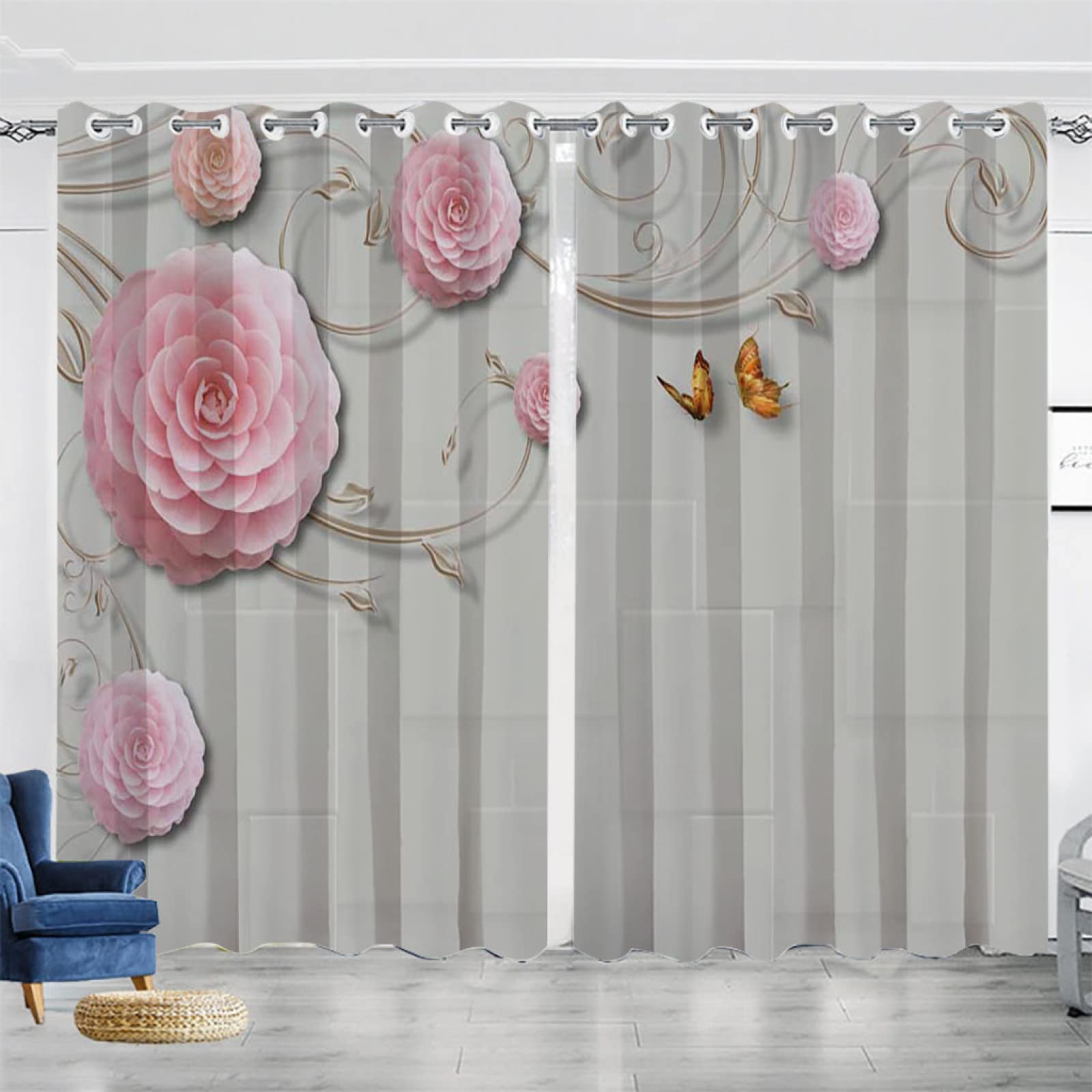 Vorhang Blickdicht Verdunklungsvorhänge Gardienen 2-SetBlume 150x166cm