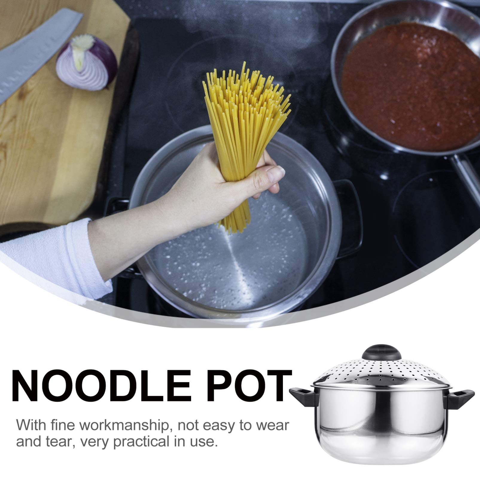 Pentola per Cuocere Pasta in Acciaio Inossidabile Coperchio Scolapasta, Resistente alla Ruggine e Facile da Lavare per Cucina Quotidiana