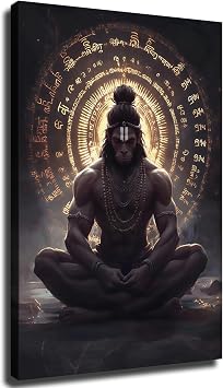 Lord Hanuman Wall Art, Hindu God Wall Art, Canvas Print for Living Room Bedroom Ready To Hang Framed,Wrapped Canvas,08 * 12inch