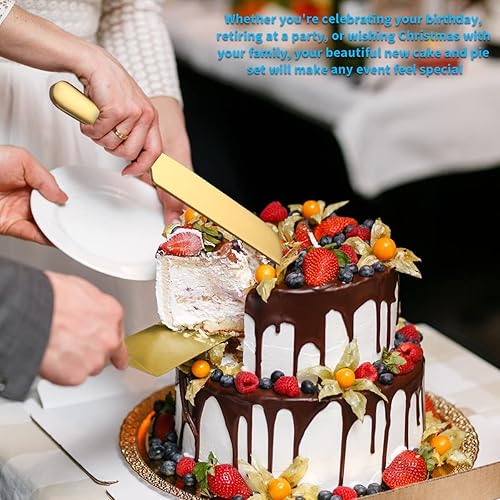 Miniatura 6 de Kyraton Juego de cuchillo y servidor para pastel de boda, chapado en titanio dorado, juego de corte de pastel de acero inoxidable para boda, incluye