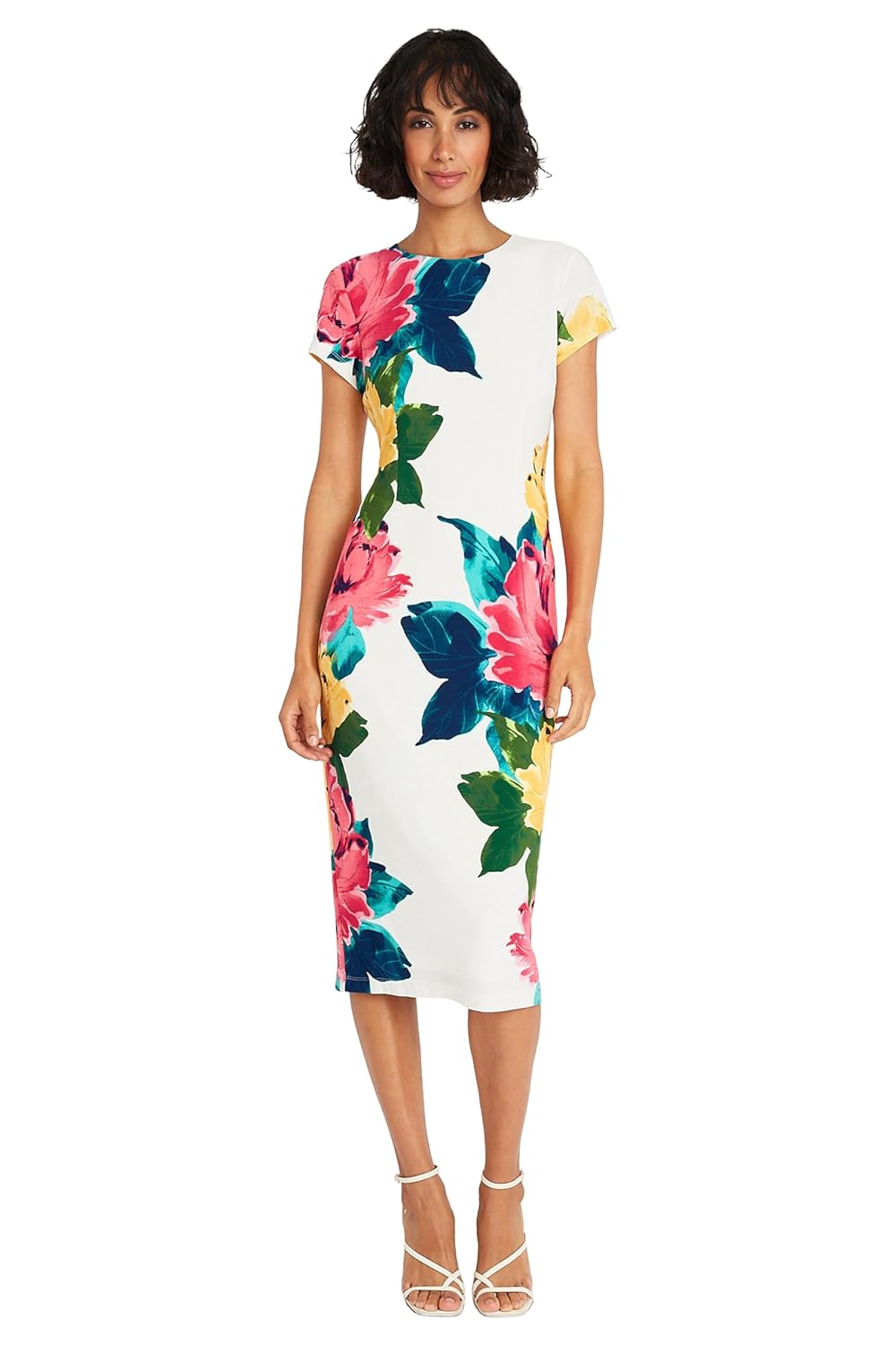 Maggy London Womens Placement Print Matte Jersey Midi Sheath Career Office Workwear Event Occasion Guest of
