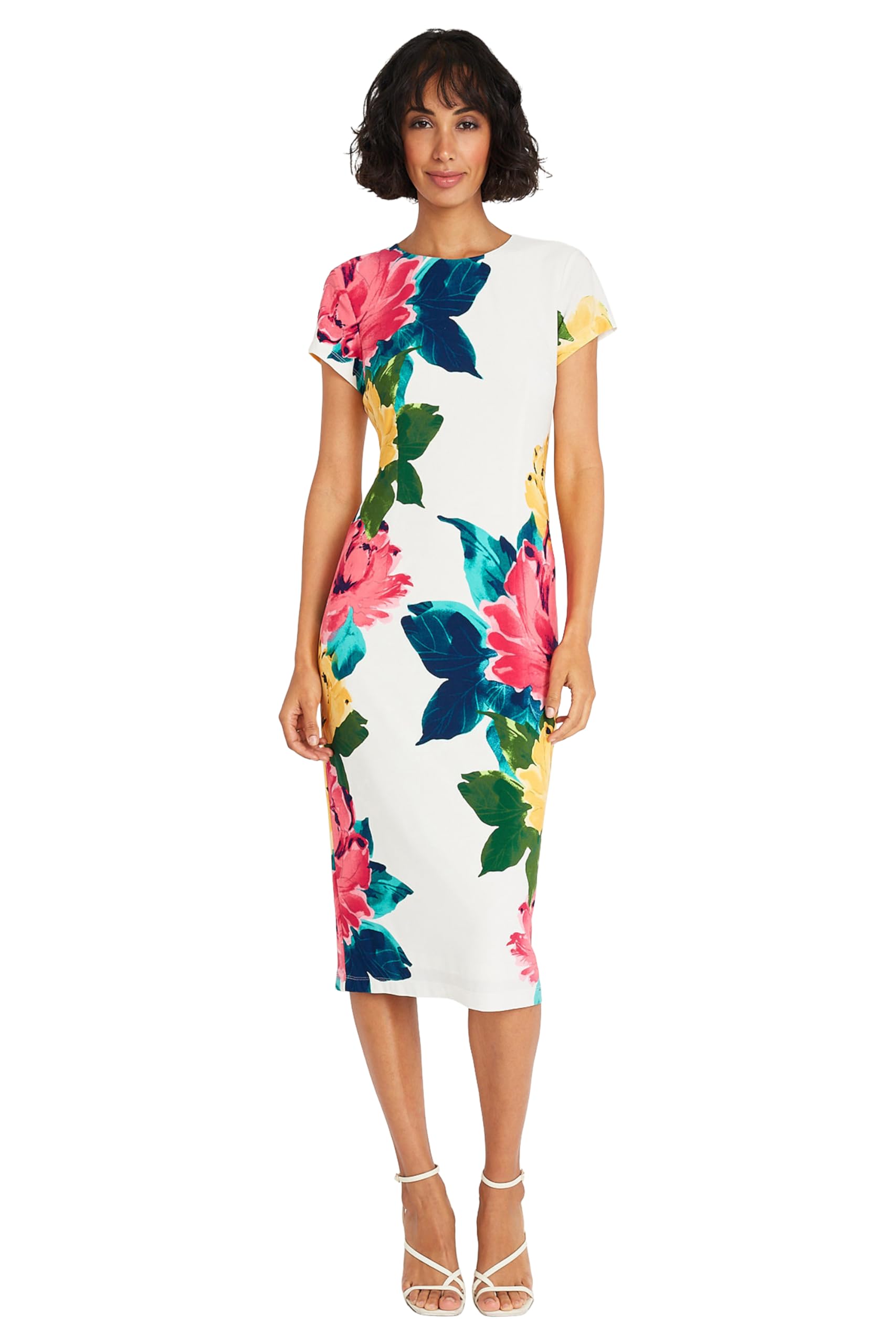 Maggy London Womens Placement Print Matte Jersey Midi Sheath Career Office Workwear Event Occasion Guest of