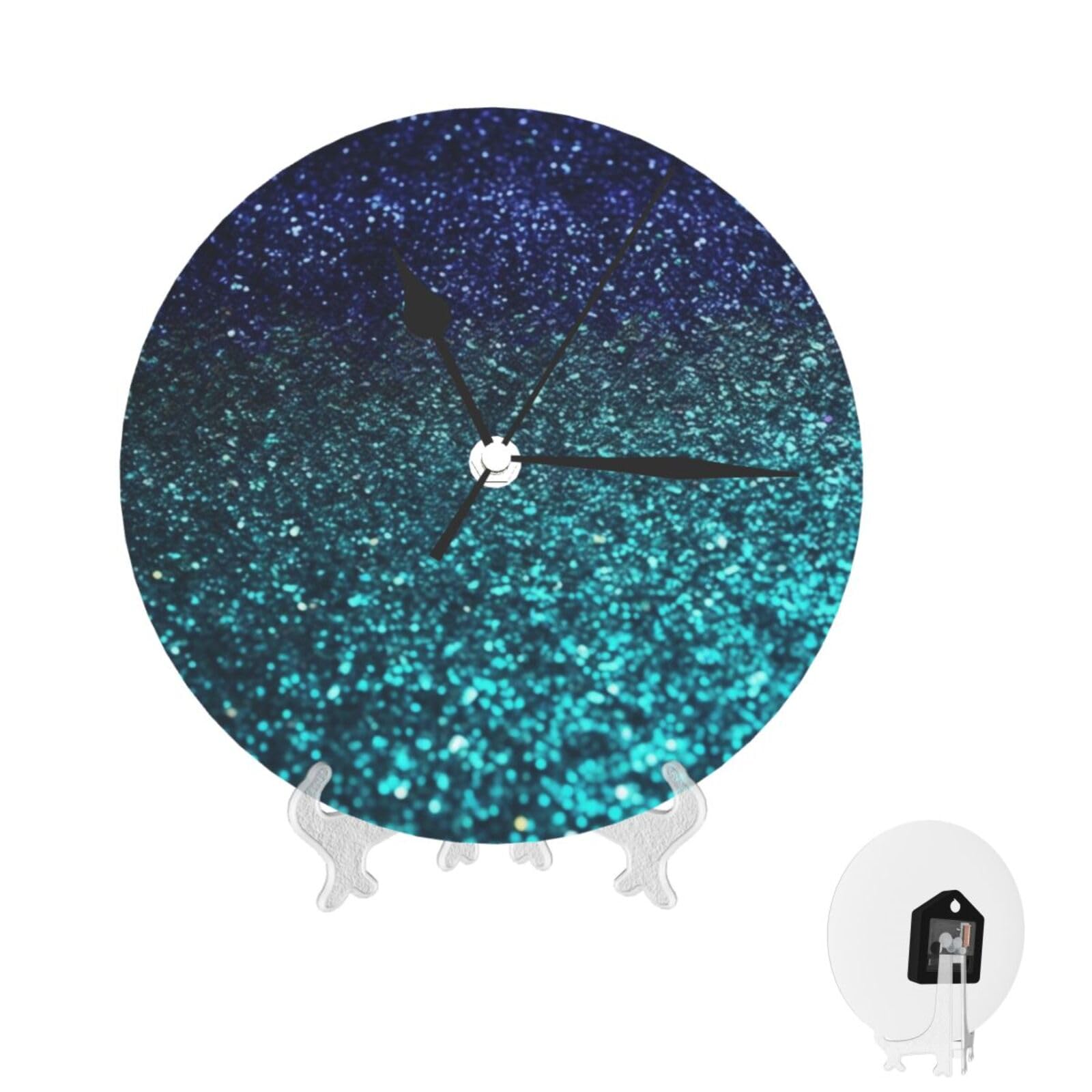 Horloge murale silencieuse bleu sarcelle pailletée ronde moderne pour salon et bureau