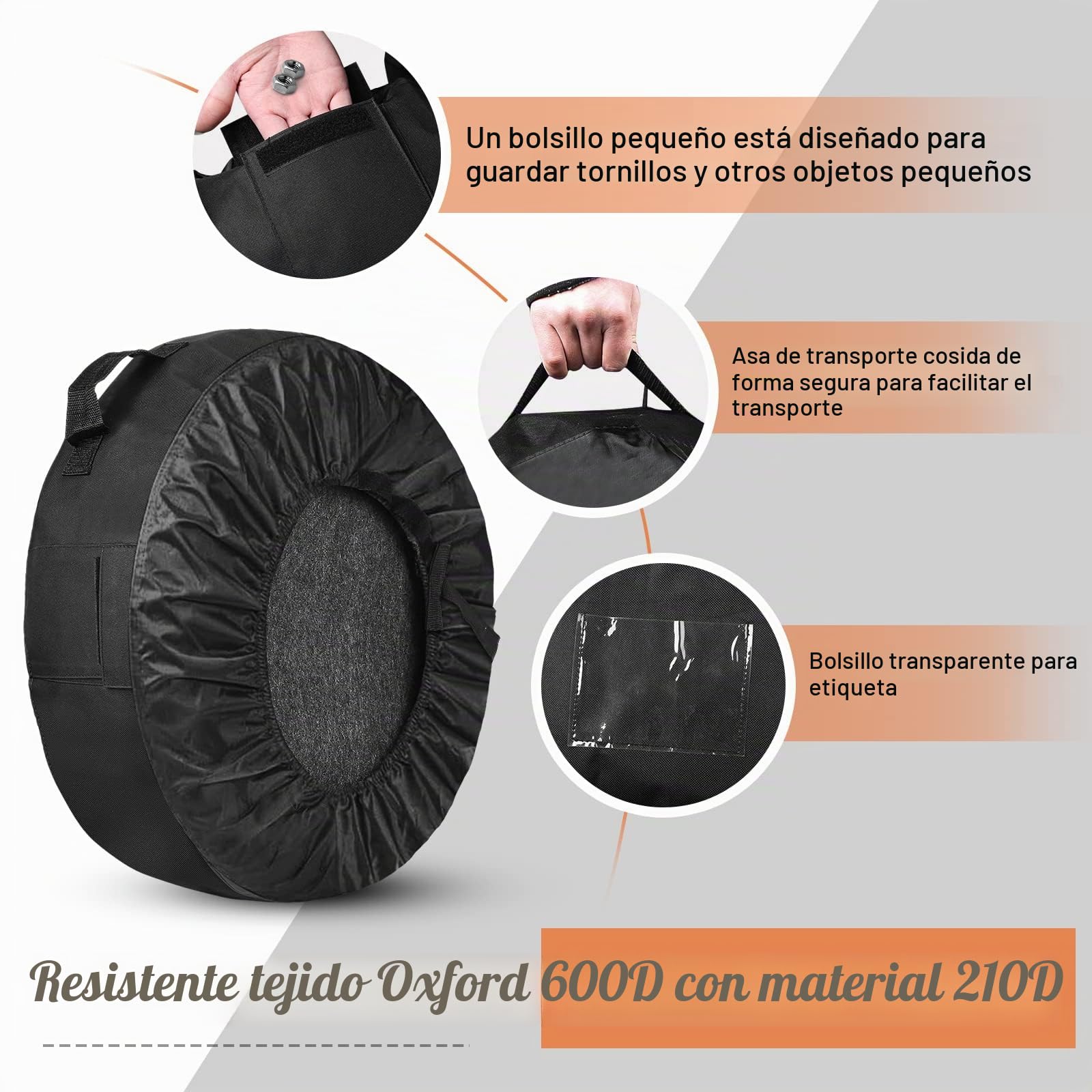 ZATOOTO Juego de Bolsas para Neumáticos, Funda Protectora para Neumáticos con 4 Almohadillas de Fieltro, para 4 Neumáticos (hasta 20 Pulgadas), para un Transporte un Almacenamiento, Oxford, Negro