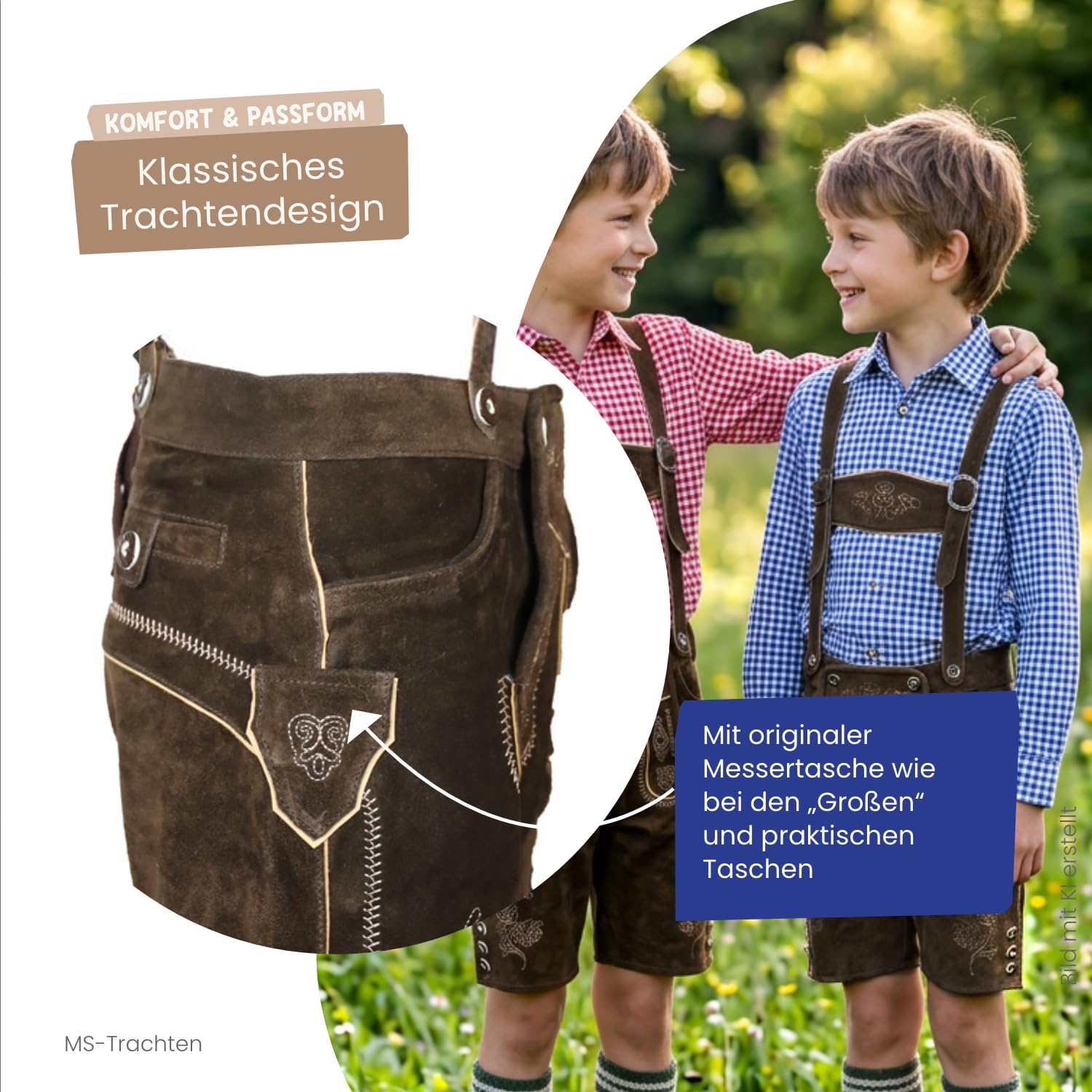 Trachtenset Leo Leo Pantaloni per Bambini in Pelle Pantaloni Tradizionali con Camicia