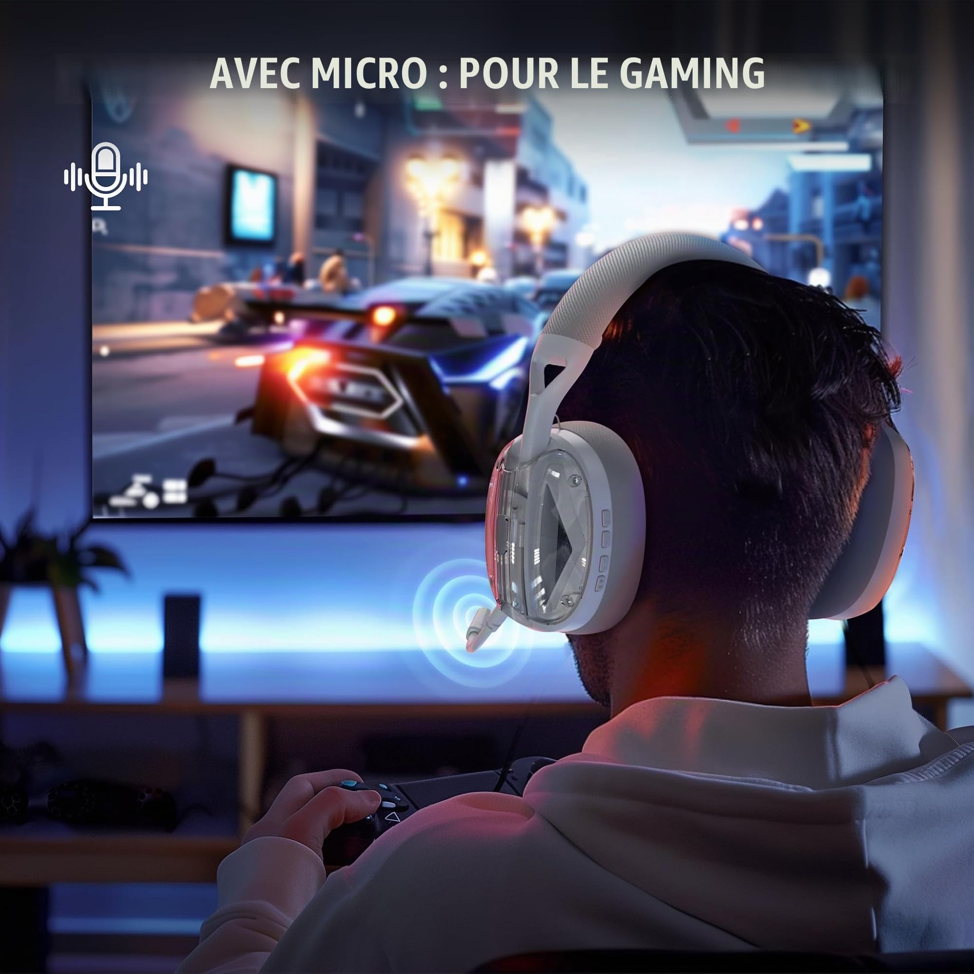ATTACK SHARK L60 Casque Gaming sans Fil avec Mics Détachables-Blanc | 2,4G/BT/3,5mm, Ultra-léger Headset, Haut-parleurs de 40mm, Circum-aural, Réduction de Bruit, Son Surround 3D, PC/Mac/PS/Xbox