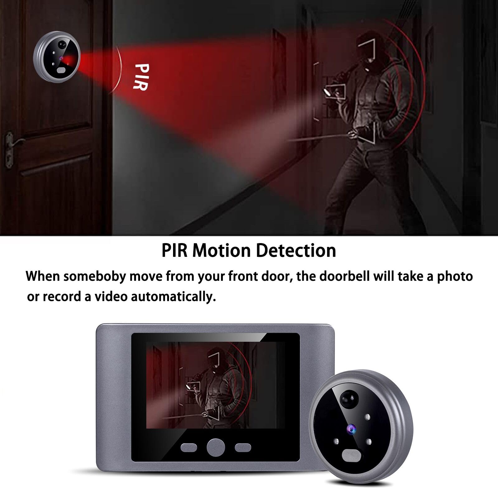 iTenen Telecamera Spioncino,Per la Porta Domestica,Campanello Senza Fili con Monitor 2.8" Pollici,Rilevamento Movimento PIR,32G Card Inclusa,Visione Notturna