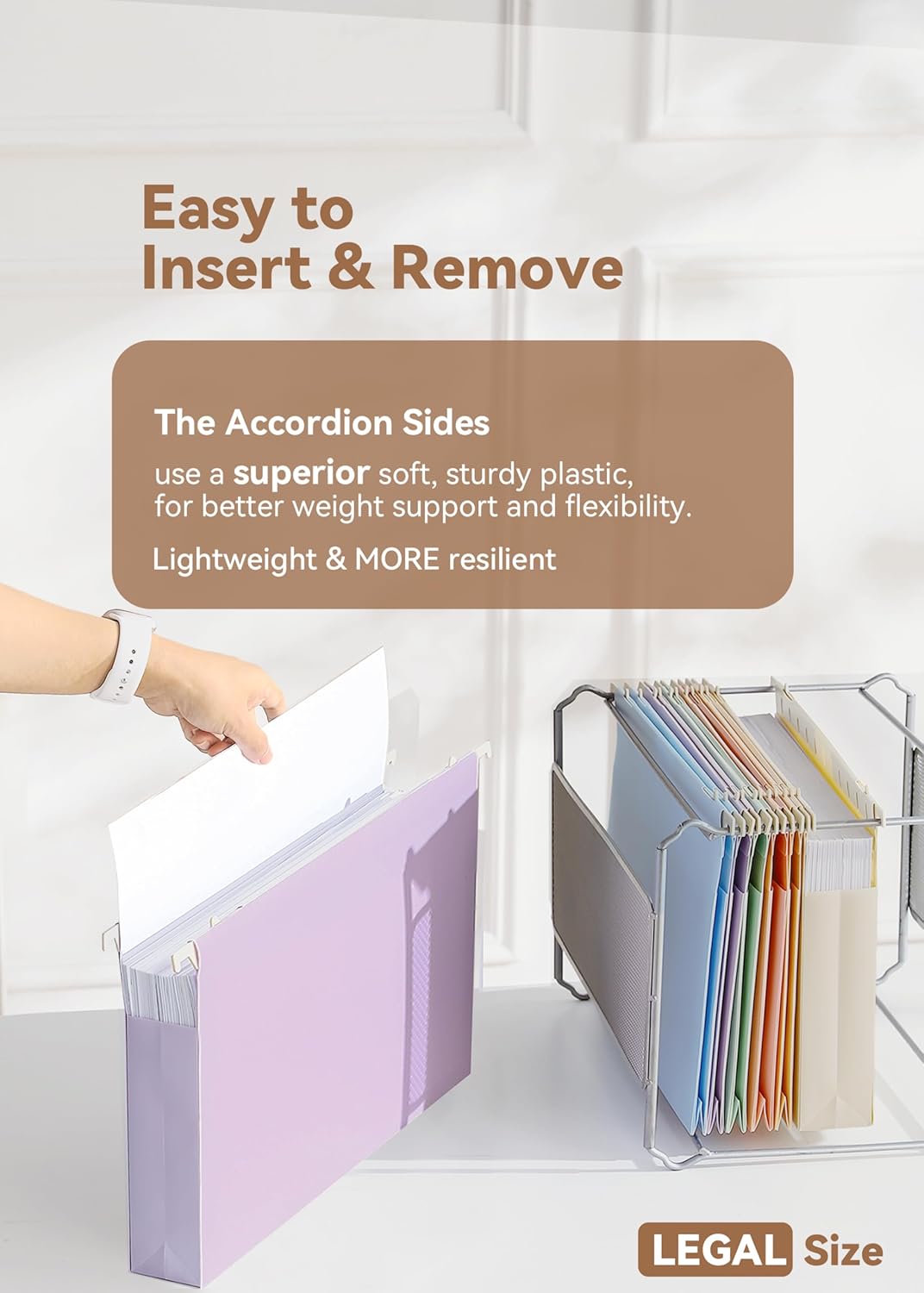 SortRax Plastic Extra Capacity Legal Size Hanging File Folders, 2" Pastel Expanding Pocket, Heavy Duty for Filing Cabinet, Insertable 1/5-Cut Tabs - 12 Pack