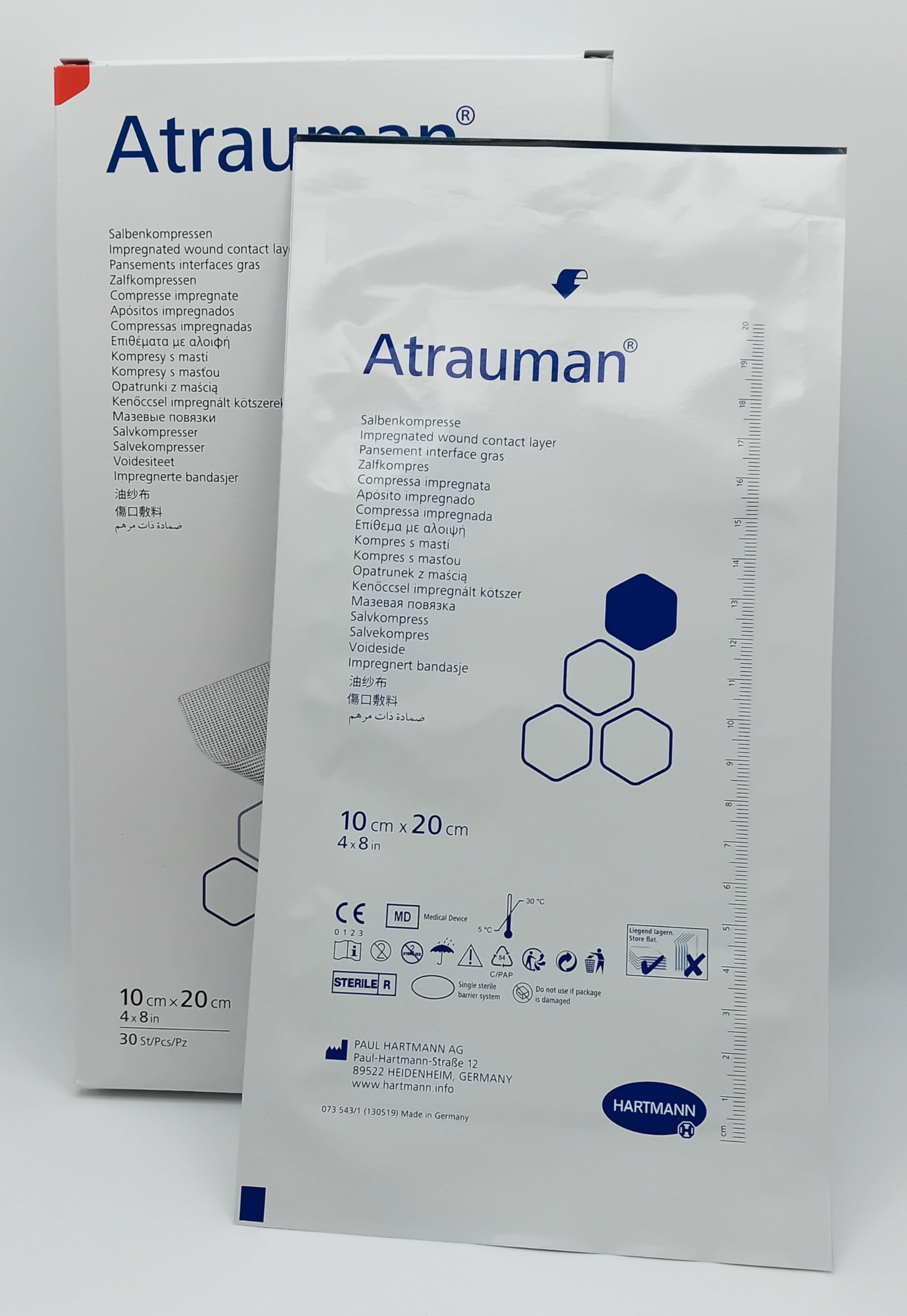 Atrauman Impregnated Wound Contact Layer - Pack of 10 | Non-Adherent, Soothing Wound Dressing for Sensitive Skin (10cm x 20cm)