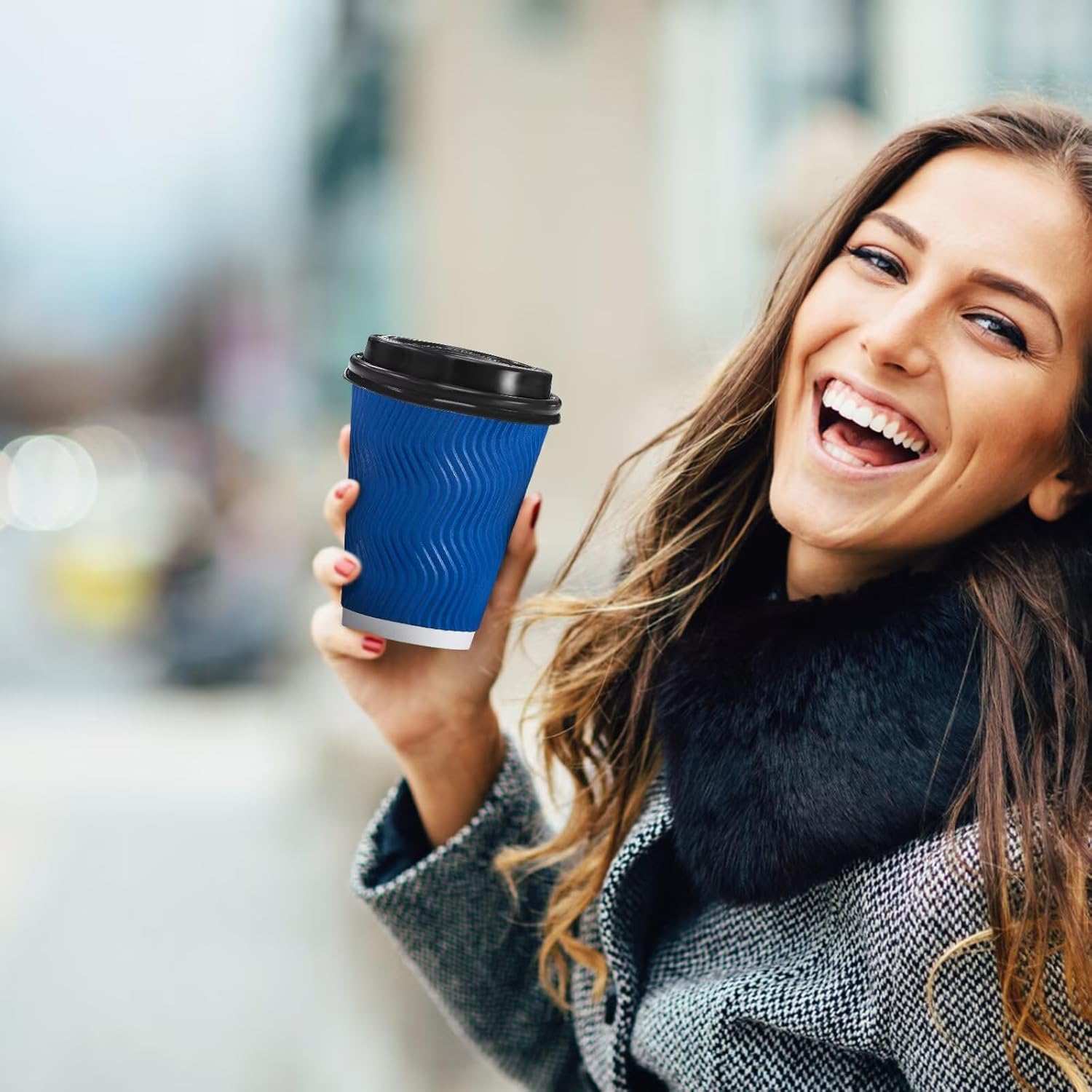 100 Pack Coffee Cups with Lids 12oz, Disposable Insulated Ripple Wall To Go Paper Coffee Cups for Hot/Cold Drinks Office Home Shop Event (Navy) - Image 9