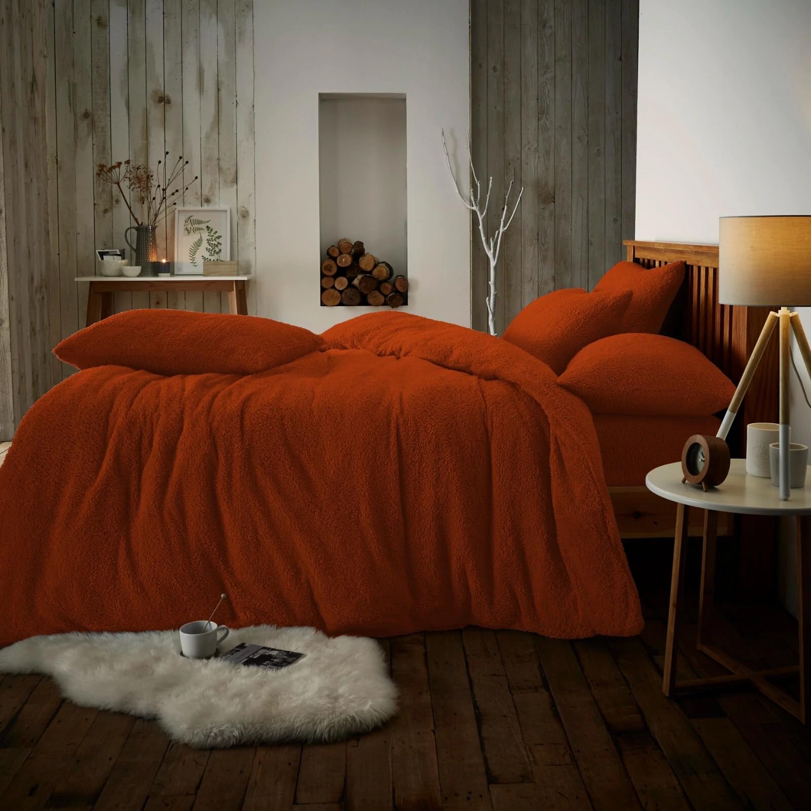 NIMORA Solid Teddy Fleece Duvet Cover Set – Ultra Soft Bedding Quilt Cover with Pillowcases (Burnt Orange, Double Fitted Sheet) — image 1