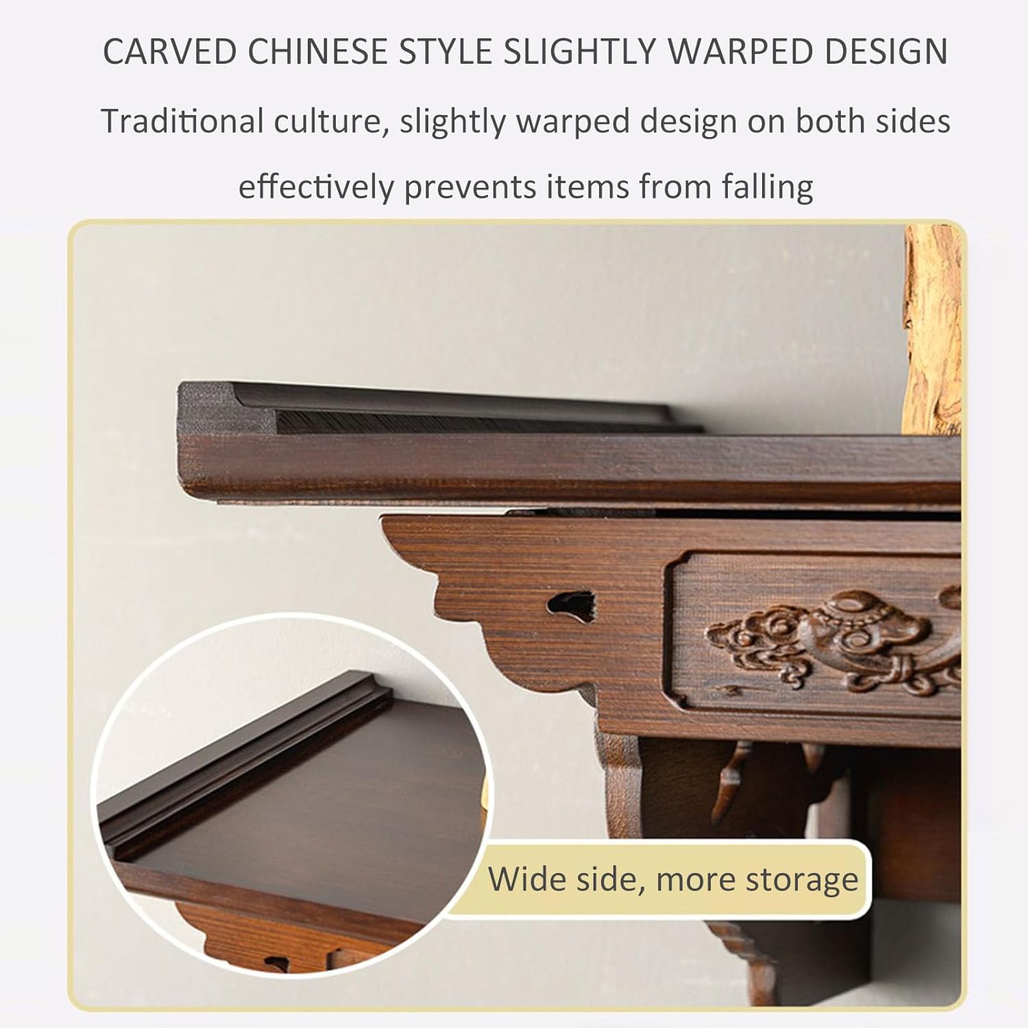 Wall-Mounted Buddha Statue Stand ，Shrine Altar Table for Guanyin and Guangong, Bamboo Prayer Niche with Incense Holder, Pooja and Tribute Table