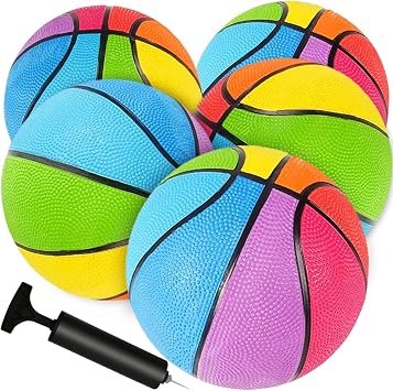 Mini Basketball 5 Pack - 7 inch Small Basketball for Kids - Indoor Outdoor Game Balls - Free Pump Included