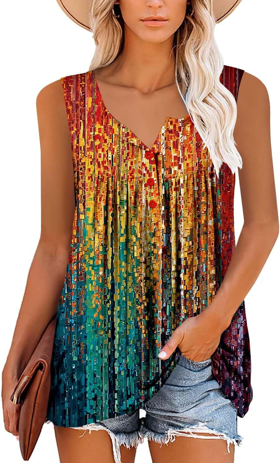 Mystry Zone Womens Tank Tops Casual Blouse Button Up Ruffle Tunic Shirts Fit Flare S-3XL