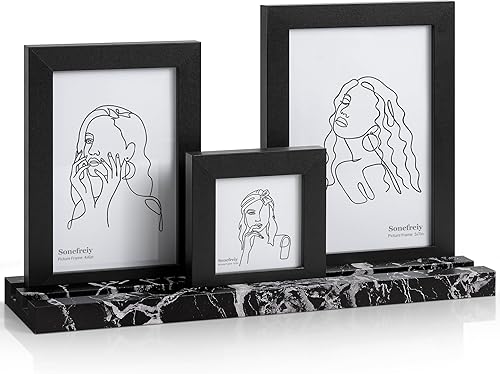 Vista 35 de Sonefreiy Marco de fotos de 4 x 6 pulgadas, 3 marcos de fotos con vidrio real, marcos de fotos plegables de madera gris para pared y mesa, regalo