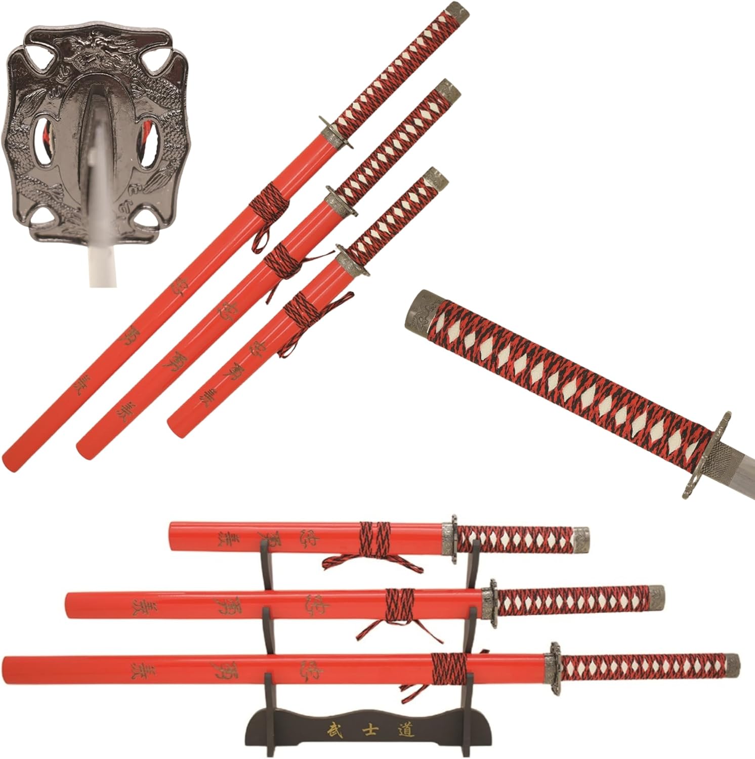 Snake Eye Tactical Two Tone Dragon Design 3 Piece Samurai Katana Set