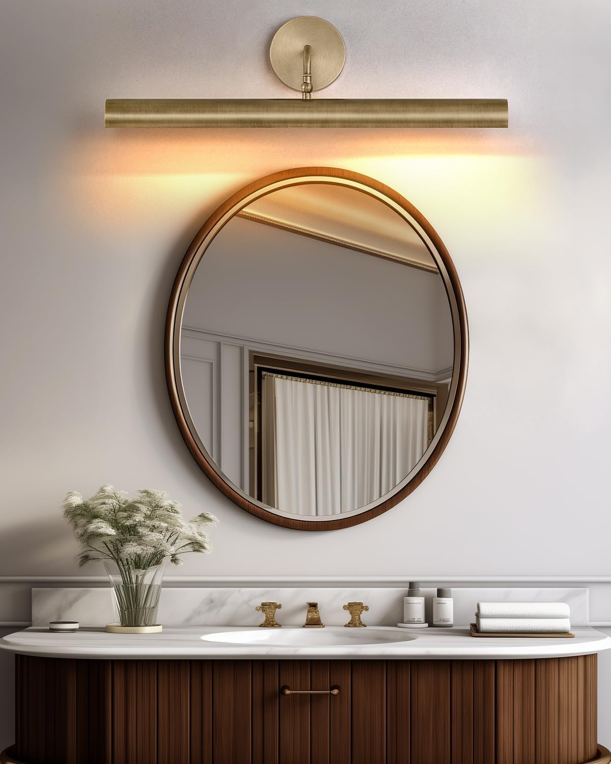 Picture Lights for Wall,30 in Brass Artwork Display Lamp,Rotatable 180°Gold Art Light Hardwired Artwork Display Lamp Pictures Frame,Painting Wall Lights,Bathroom Sconce E12 Base No Bulbs