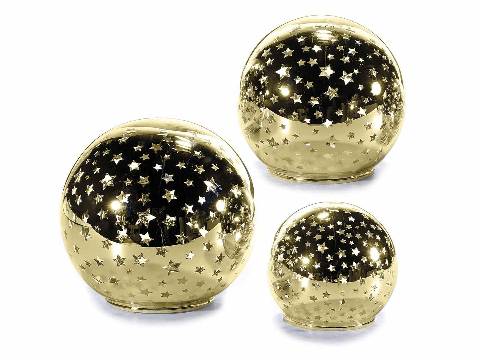 Gruppo Maruccia - Set 3 Lampade da Tavolo Sferiche Dorate con Stelle - Luce Bianca Calda - Complete di Timer - Idea Regalo