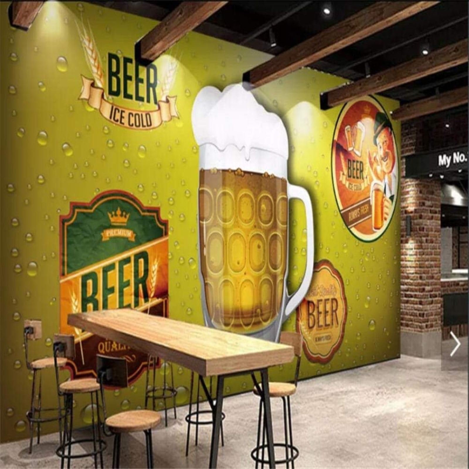 Papel pintado 3D de cerveza verde retro XLMING para comedor y salon 400x280cm