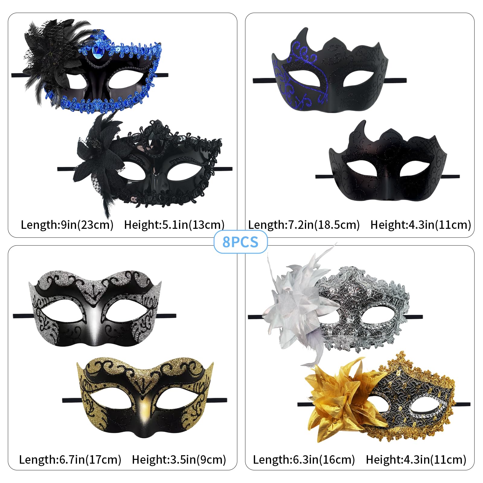 8 pezzi Coppia Maschere di pizzo Uomo Donne Sexy Maschera Occhi per Festa da ballo Maschera Veneziana Costume