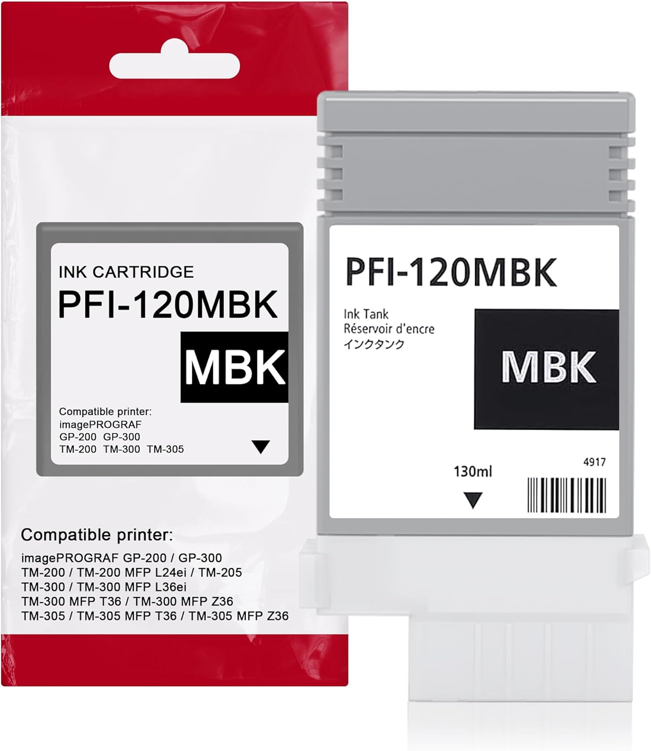 PFI-120MBK Ink Tanks PFI120 Matte Black - High Yield Pigment 130ml Replacement for Canon PFI-120MBK PFI120 Ink Cartridges for Canon imagePROGRAF TM-200 TM-205 TM-300 TM-305 Printers (1-Pack PFI120MBK)