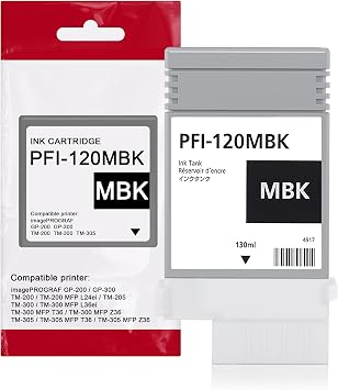 PFI-120MBK Ink Tanks PFI120 Matte Black - High Yield Pigment 130ml Replacement for Canon PFI-120MBK PFI120 Ink Cartridges for Canon imagePROGRAF TM-200 TM-205 TM-300 TM-305 Printers 1-Pack PFI120MBK