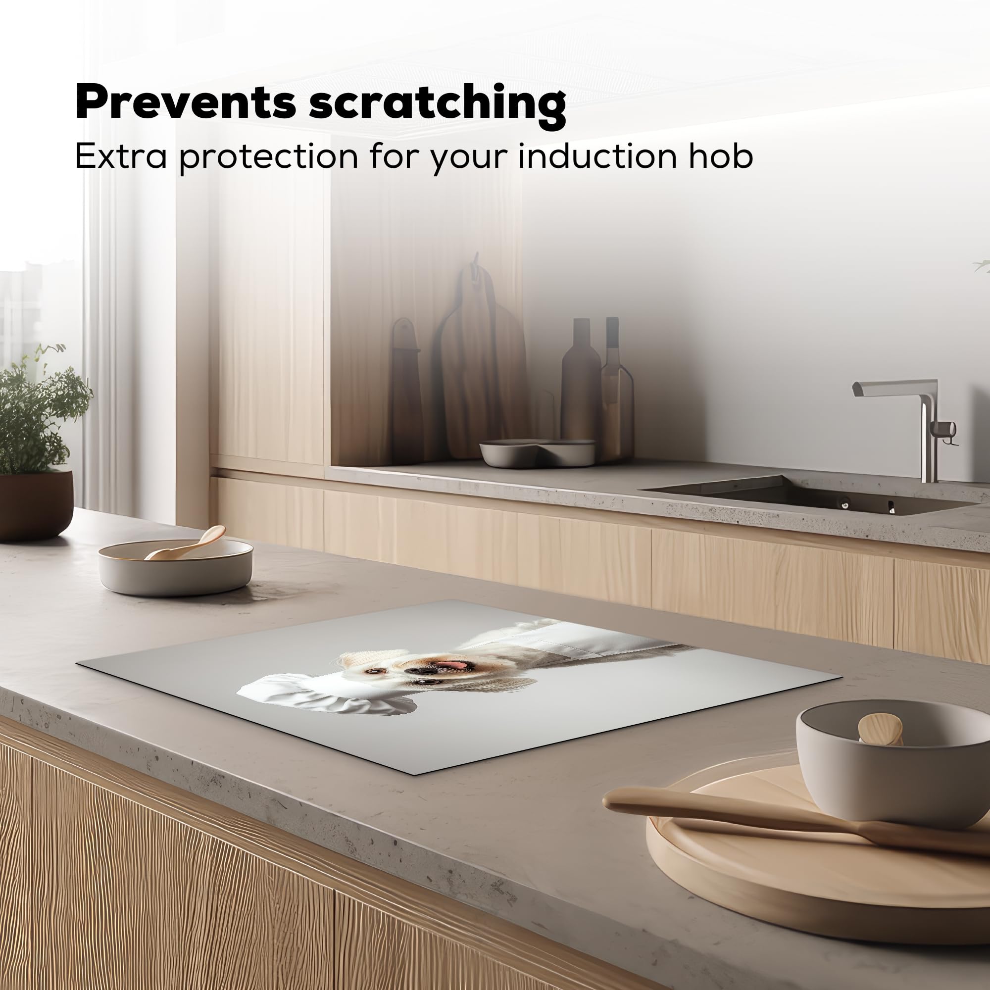 KitchenYeah© Coperchio Piano Cottura 65x52 cm Cucina Copri Fornelli Tappetino Induzione Antiscivolo Piastra Protezione Cane - Bianco - Cuoco
