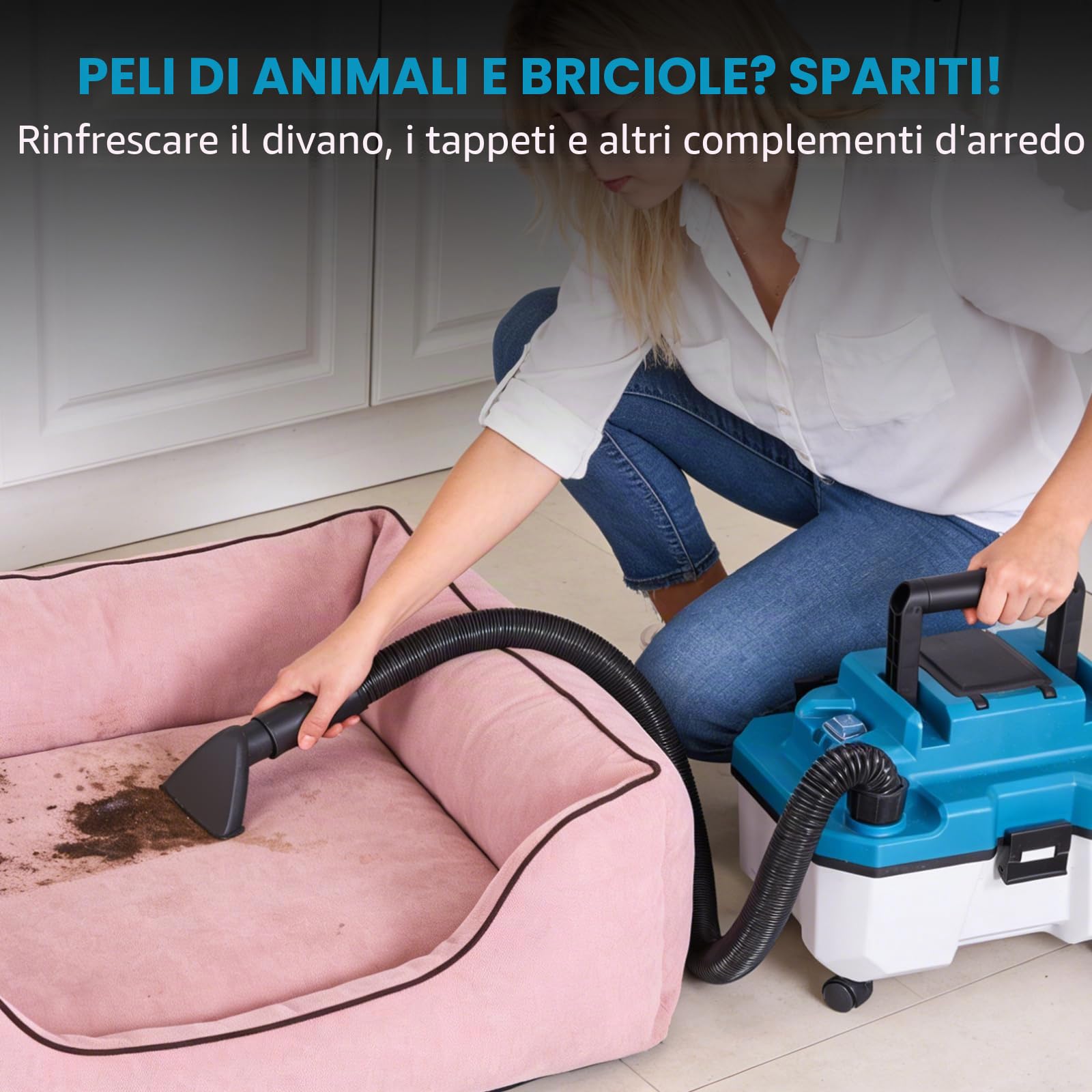 ONEVAN Aspirapolvere Industriale a Batteria 2-in-1 10L Bidone con 2x3,0Ah | 300W Brushless, 22KPa Aspirazione, 3 tubi prolunga & ugelli, 2m tubo, Carica rapida, Per trucioli legno, officina, auto