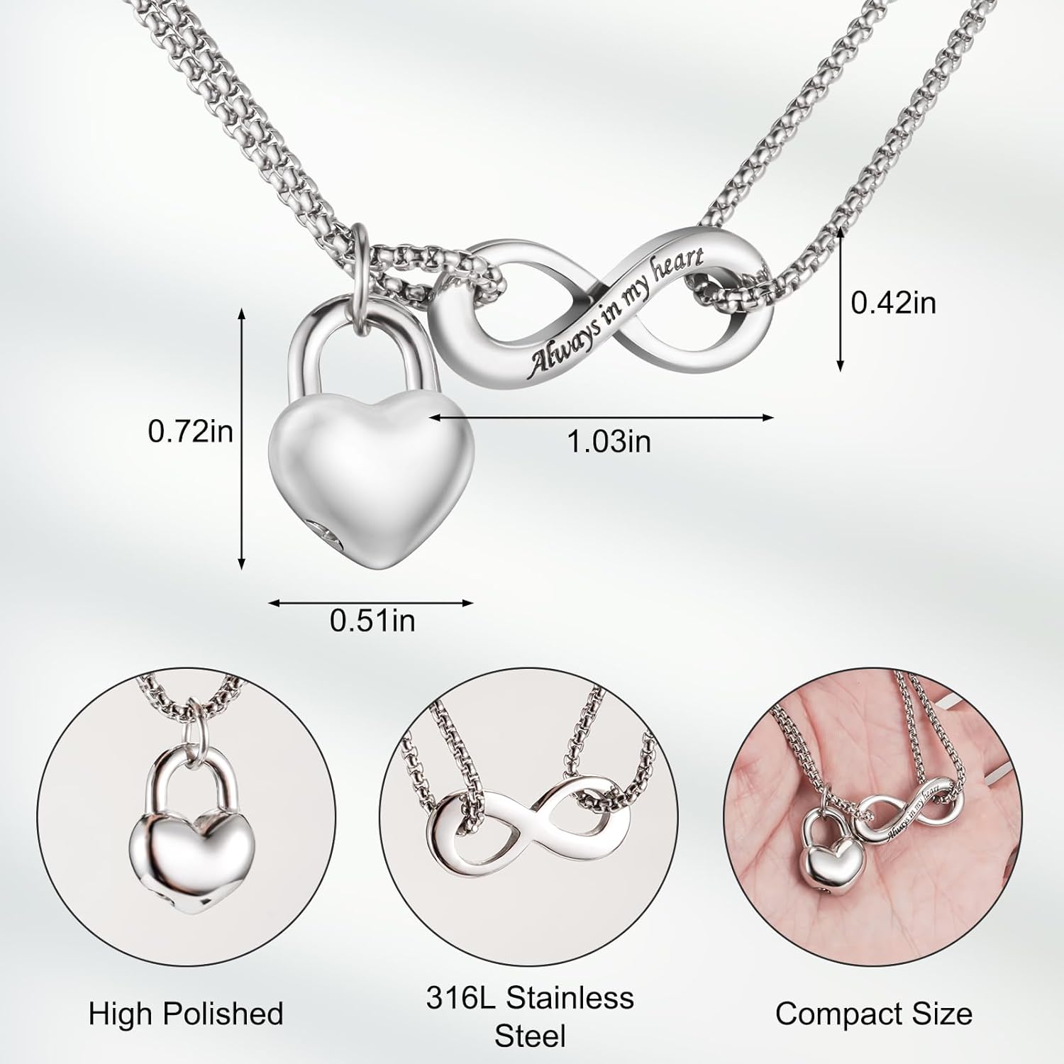 Infinite Heart Urn Necklace for Ashes Cremation Jewelry for Women Ashes Necklace for Human Ashes Memorial Necklace - Image 3
