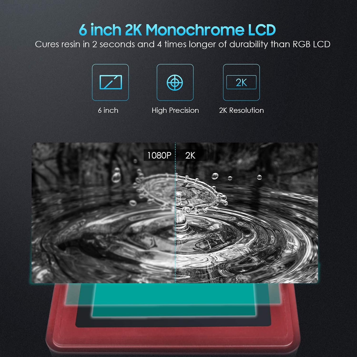 ELEGOO 6.08 Inches Monochrome 2K LCD Compatible with ELEGOO Mars 2 and ELEGOO Mars 2 Pro Resin 3D Printers with 1620x2560 Resolution, Active Area 3.25 x 5.14 inches