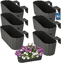 KOTARBAU® 6 Pieces Outdoor Planter - Outdoor Plant Pots - 40 x 15 x 15 cm - Balcony Planter - Rectangular - PVC - Grey - with Stand - Lightweight - Balcony Decoration