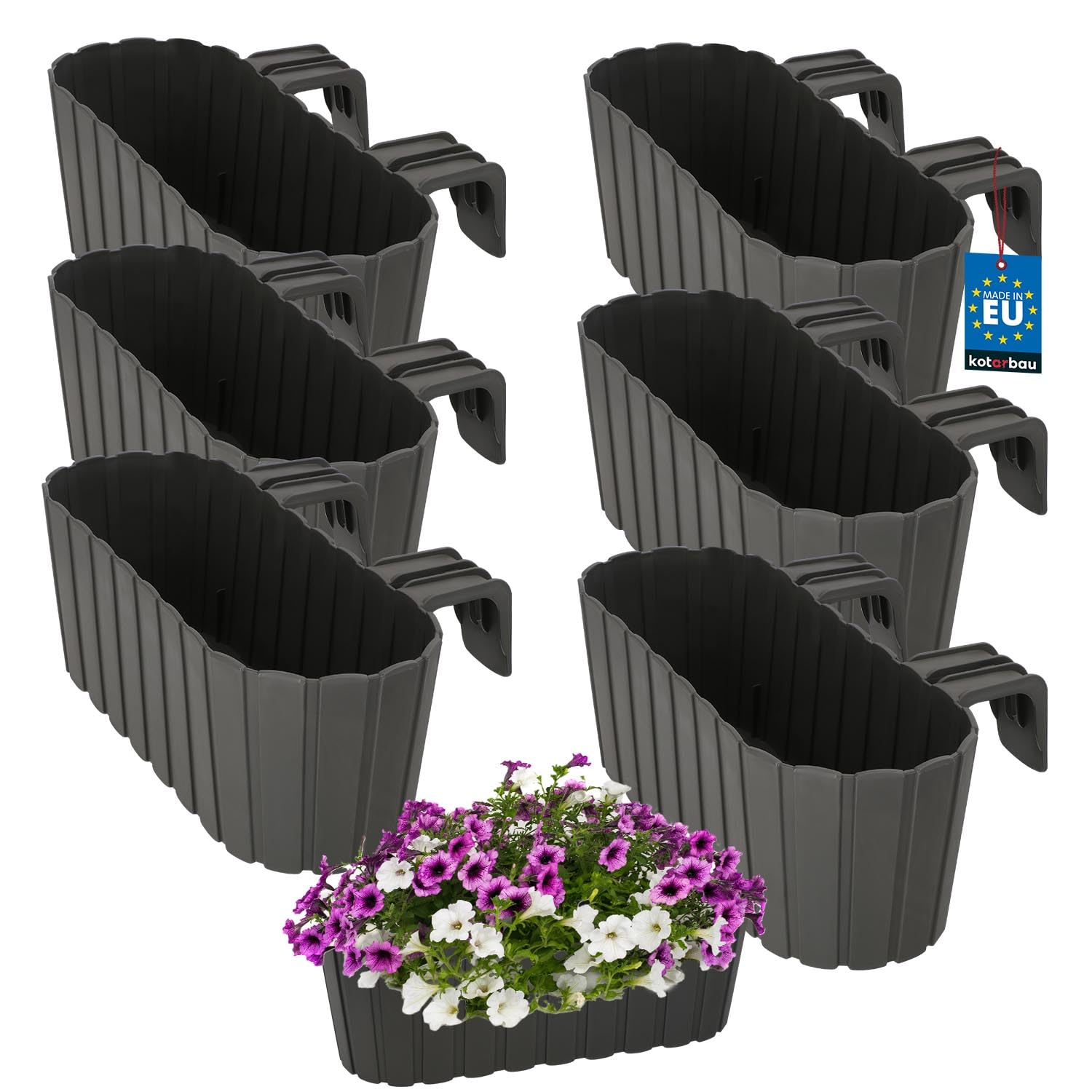 KOTARBAU® Lot de 6 Jardinière Extérieur - Pot de Fleur - PVC - 40 x 15 x 15 cm - Gris - Jardinière Balcon - Rectangulaire - Légère - avec Support pour Balconnière - Décorative