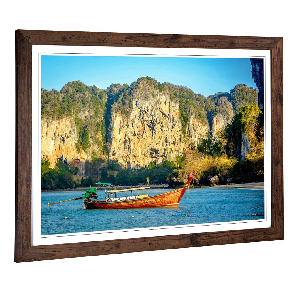 Big Box Art Framed Print of Longboat Boat in Thailand (4) Design | Wall Art Picture | Home Decor for Kitchen, Living, Dining Room, Bedroom, Hallway, Office, Walnut, A2 / 24.5x18 Inch / 62x45cm