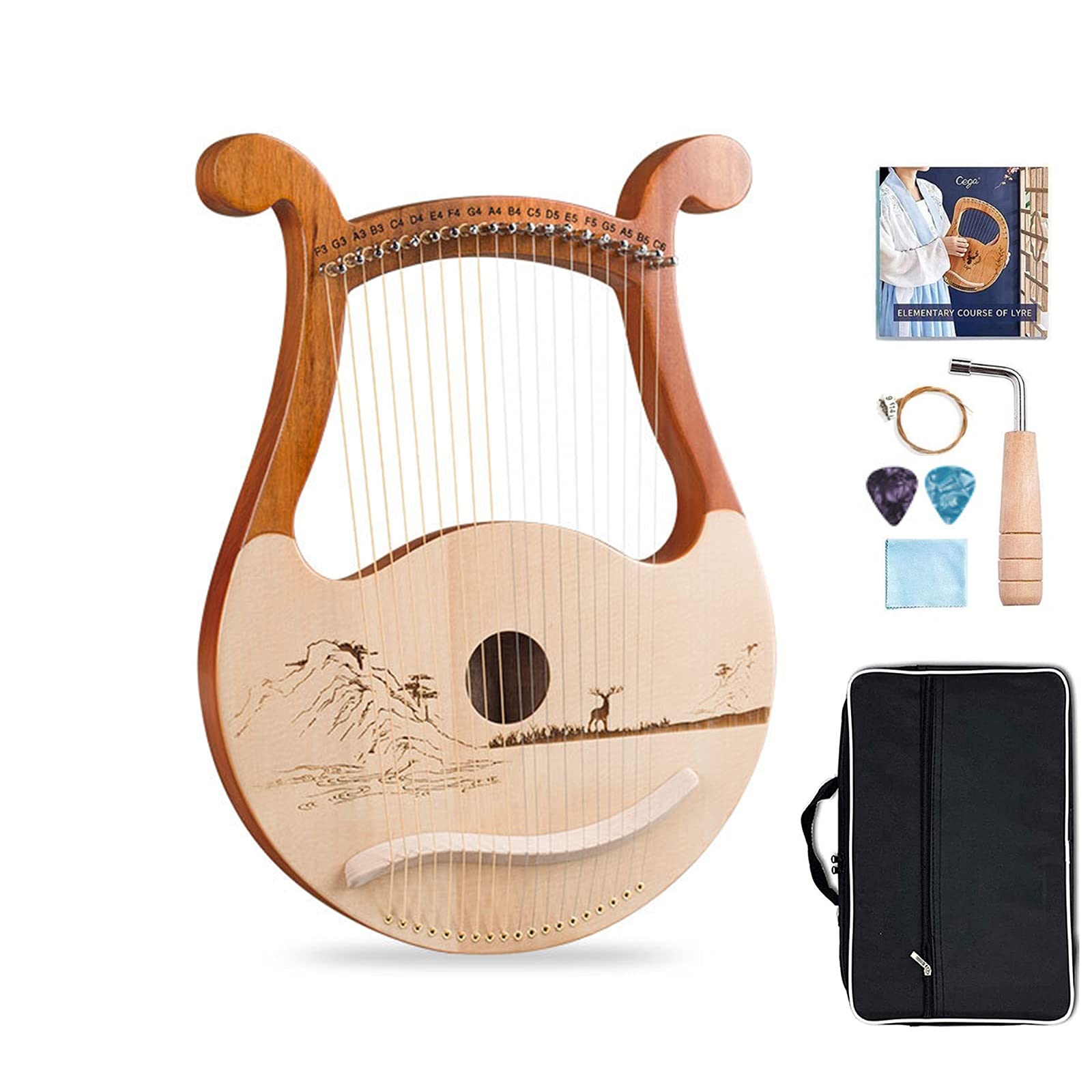 Amazon | Lyre Harp 19 String SproceとMahogany Lye Harp、パターン刻