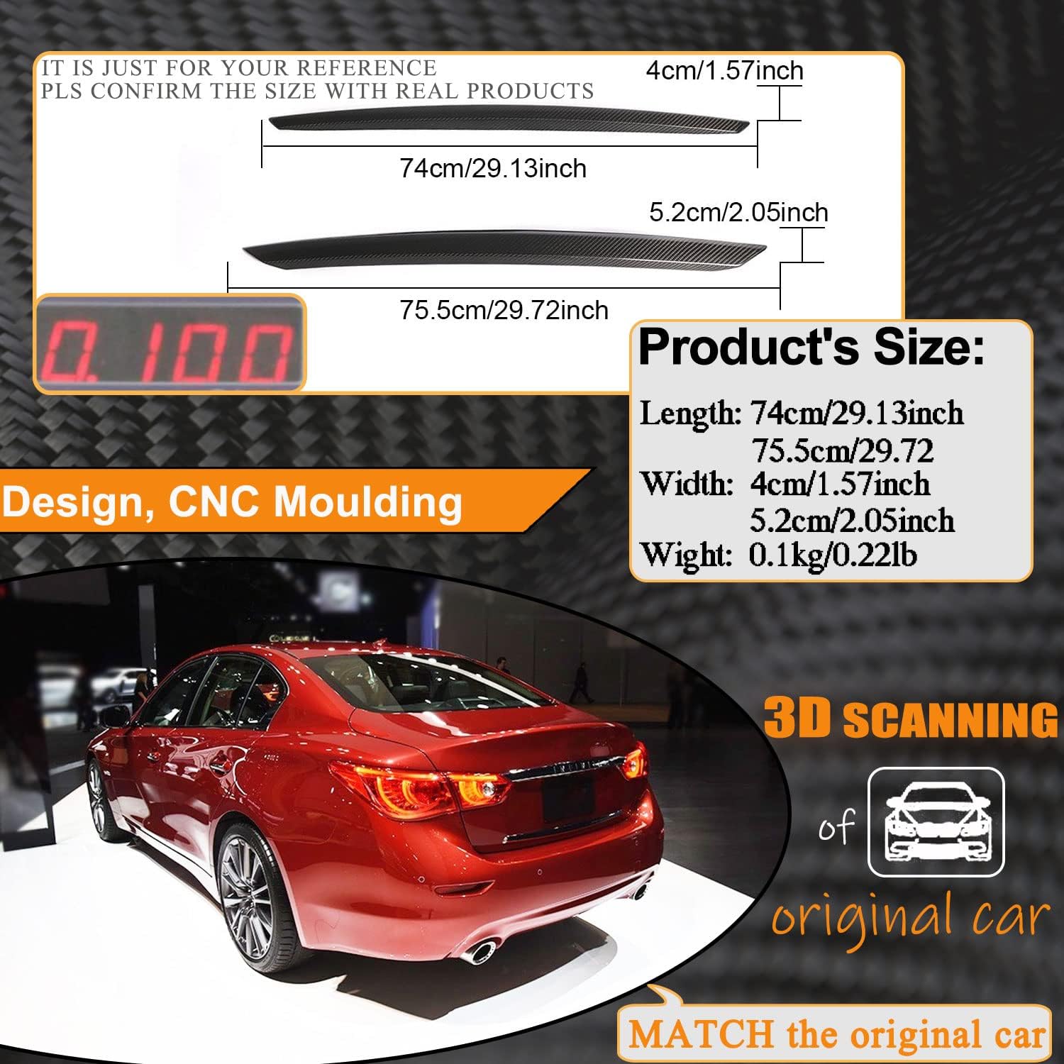 Carbon Fiber Trunk Trim Covers Fit for Infiniti Q50 Sedan 2015-2017 Customized CF Rear Bumper Tail Lid Spoiler Protection Trims 2pcs