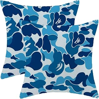 Square Abstract Throw Pillow Covers 18x18 Inch Set of 2, Camouflage Blue Decorative Throw Pillow Covers Camo Morden Outdoor Cushion Cover for Sofa Couch Farmhouse Room Bed Decor
