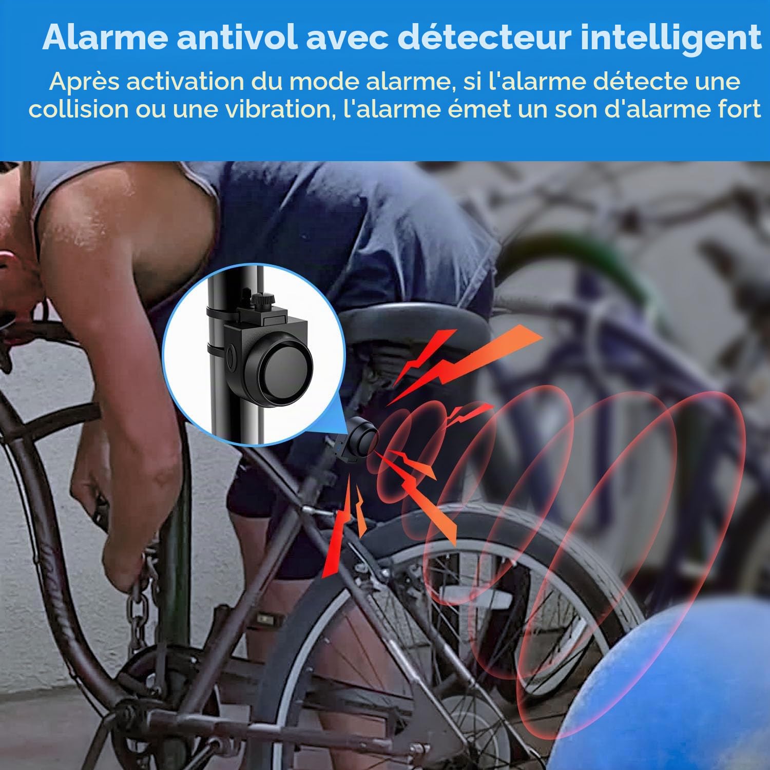 Alarme Antivol, Alarme Intelligente à Télécommande sans Fil, Alarme de Capteur Intelligent de Vibration étanche, pour Vélo/Moto/Véhicule électrique/Scooter