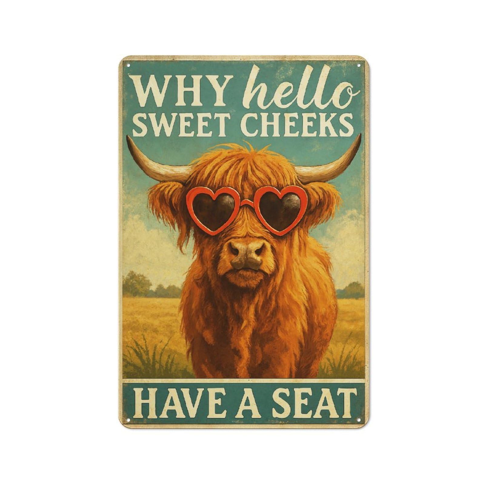 Junmoney Style-21 30X20cm Vintage Tin Sign With Funny Highland Cow Toilet Humour For Hobby Room Or Studio, For Winter Interiors And Metal Sign Collectors
